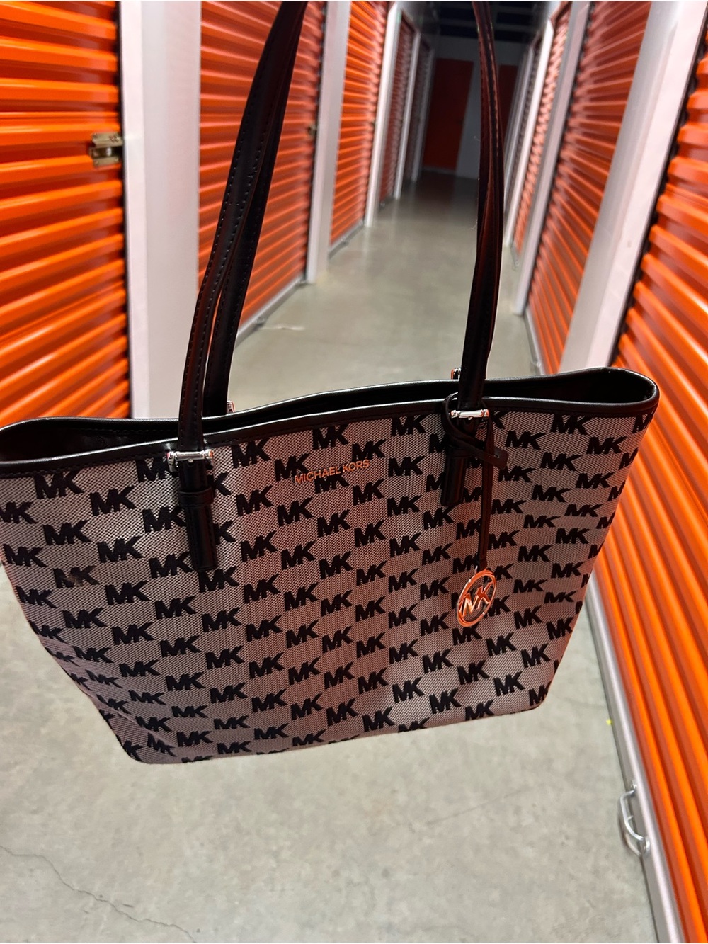 Michael Kors Brown/Black MK Logo Tote with Gold Accent
